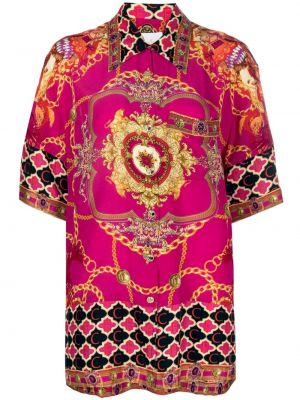Копринена риза с принт Camilla розово