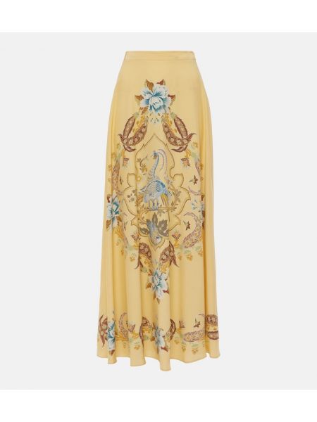 Floral silke maxi skjørt Etro gul