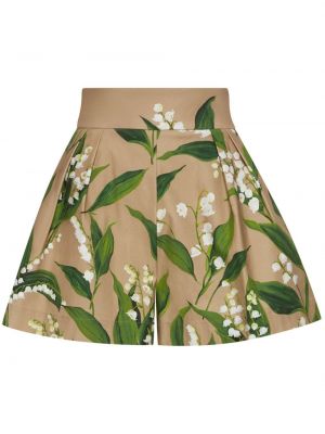 Shorts à fleurs plissées Oscar De La Renta kaki