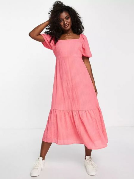 Платье миди с квадратным вырезом New Look розовое