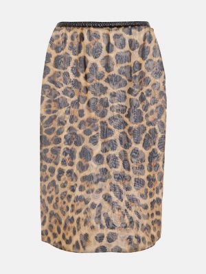 Шелковая юбка миди с высокой талией с принтом Saint Laurent коричневая