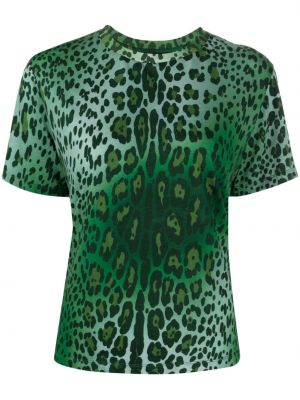 Raštuotas medvilninis marškinėliai leopardinis Cynthia Rowley žalia