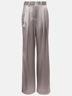 Pantaloni dritti a vita alta di raso plissettati Staud argento