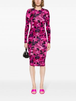 Sukienka midi z nadrukiem z dżerseju w gwiazdy Versace Jeans Couture różowa