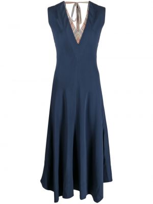 Плисирана миди рокля с v-образно деколте Paul Smith синьо