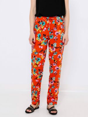 Pantaloni cu model floral Camaieu portocaliu