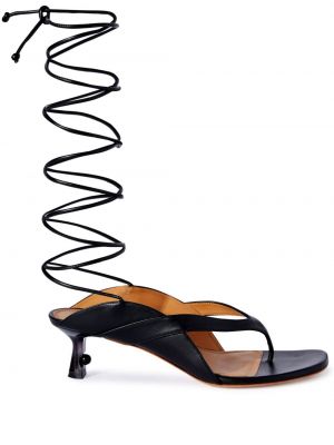 Kožne sandale s vezicama s čipkom Off-white