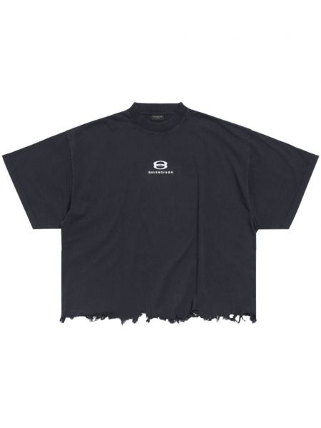 Βαμβακερή αθλητική μπλούζα με φθαρμένο εφέ Balenciaga μαύρο