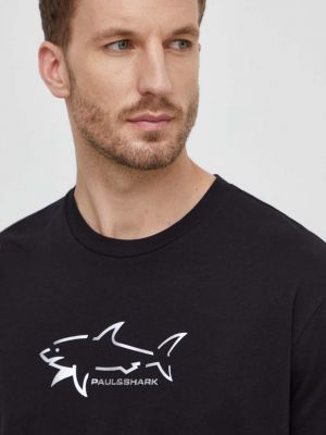 Памучна тениска с дълъг ръкав с принт Paul&shark черно