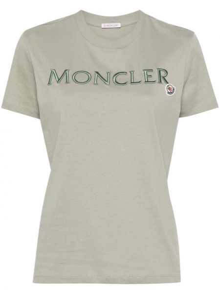 Памучна тениска бродирана Moncler зелено