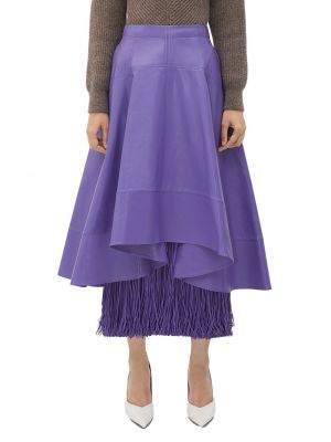 Кожаная юбка с бахромой Bottega Veneta фиолетовая