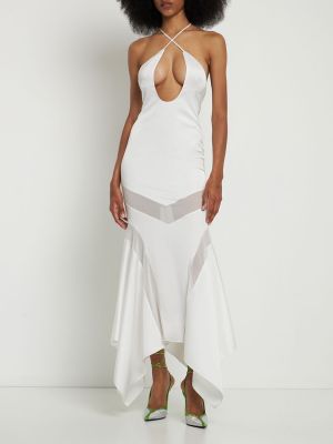 Мрежеста сатенена макси рокля The Attico бяло