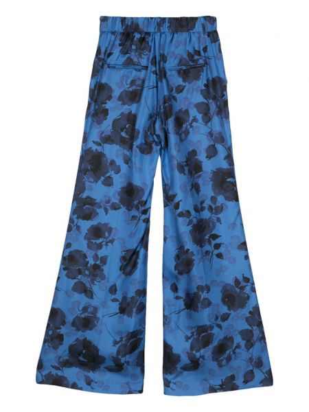 Květinové hedvábné kalhoty relaxed fit Alberto Biani modré