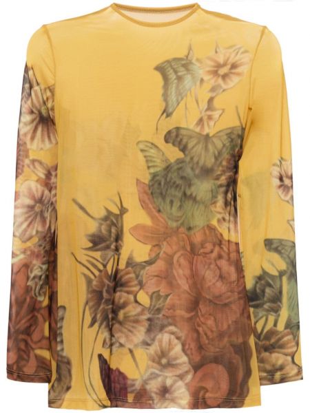 Žluté květinové tričko s potiskem Alberta Ferretti