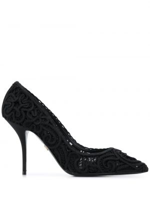 Полуотворени обувки бродирани със сърца Dolce & Gabbana черно