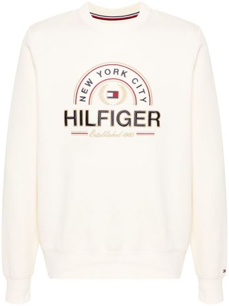 Pamuk işlemeli uzun kazak Tommy Hilfiger beyaz