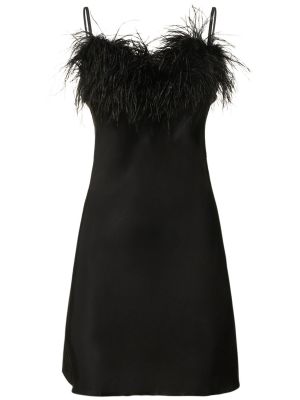 Saténové mini šaty s perím Sleeper čierna