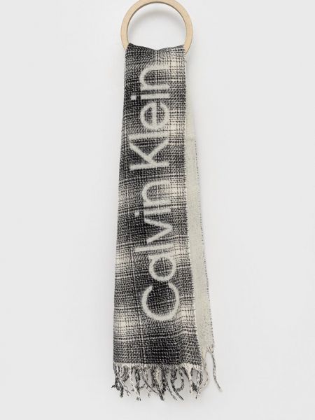 Вълнен шал с принт Calvin Klein черно