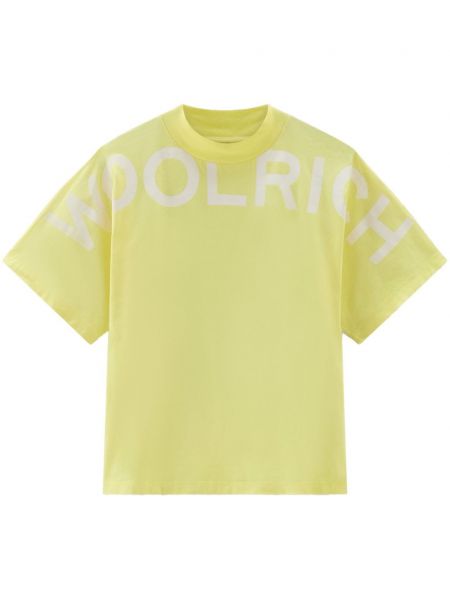 Bavlněné tričko s potiskem Woolrich žluté
