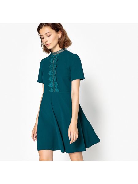 Расклешенное платье мини с короткими рукавами короткое Suncoo, зеленое