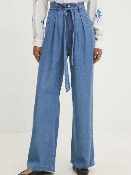 Pantaloni cu talie înaltă din bumbac Answear Lab albastru