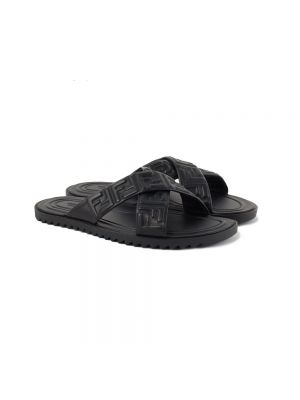 Sandały skórzane na koturnie Fendi czarne
