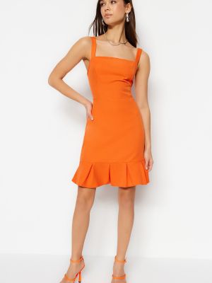 Pletena plisirana mini obleka Trendyol oranžna