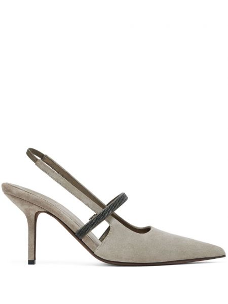 Slingback ruskind pumper med stropper Brunello Cucinelli grå