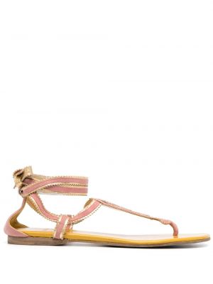 Sandale cu șireturi fără toc din dantelă Hermes roz