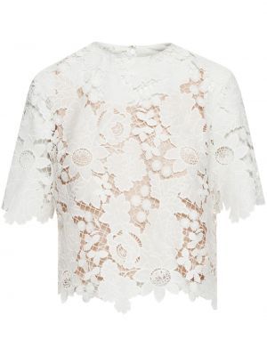 Svilena bluza s cvjetnim printom s čipkom Oscar De La Renta bijela
