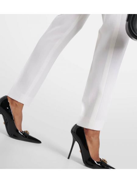Proste spodnie z wysoką talią wełniane slim fit Versace białe