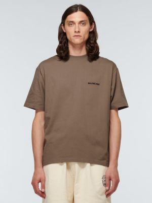 T-shirt di cotone in jersey Balenciaga marrone
