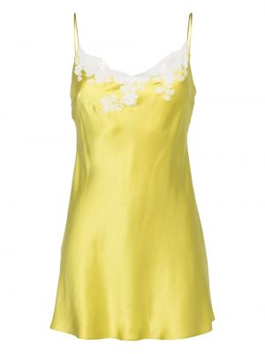 Μεταξωτή φόρεμα με δαντέλα Carine Gilson κίτρινο