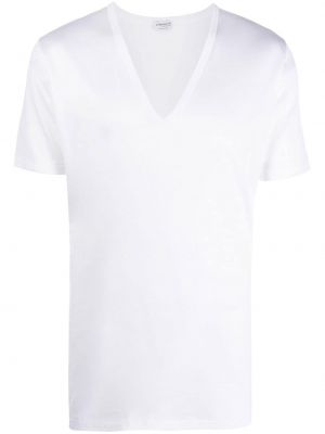 Памучна тениска с v-образно деколте Zimmerli бяло