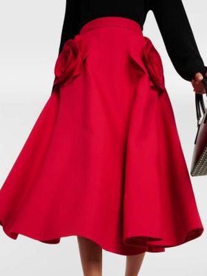 Jupe mi-longue en laine en soie à fleurs Valentino rouge