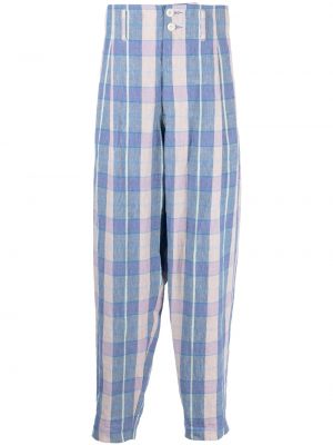 Relaxed fit ravne hlače s karirastim vzorcem Nicholas Daley modra
