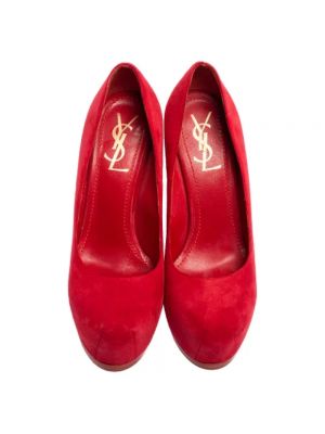 Czółenka zamszowa na obcasie Yves Saint Laurent Vintage czerwona