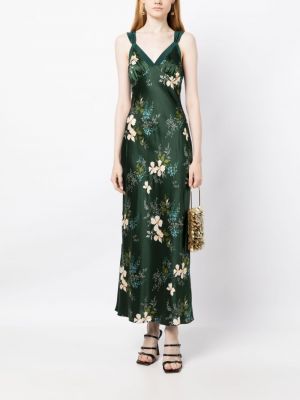 Květinové hedvábné koktejlové šaty s potiskem Reformation zelené