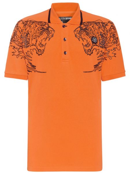 Tigriscsíkos pamut pólóing Plein Sport narancsszínű