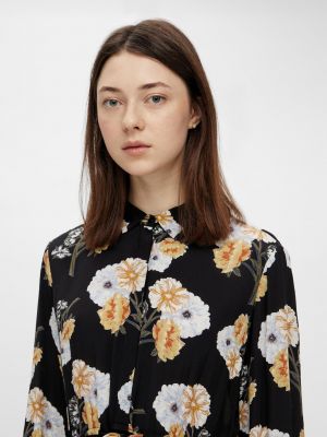 Květinové košilové šaty Pieces černé