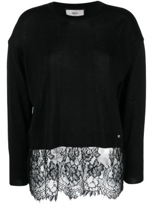Sweter z okrągłym dekoltem koronkowy Nissa czarny