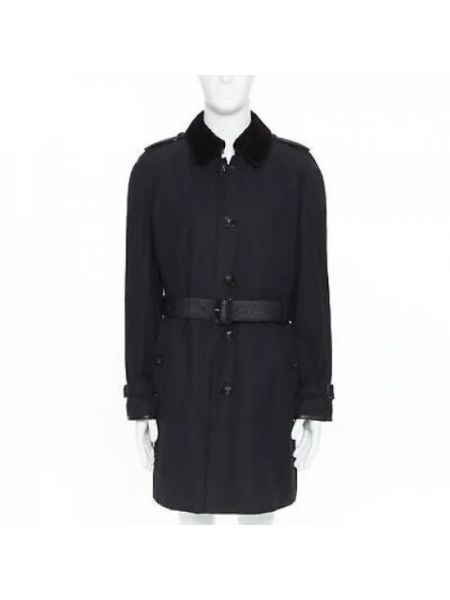 Abrigo con cinturón de algodón retro Burberry Vintage negro