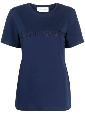 Памучна тениска бродирана Alberta Ferretti синьо