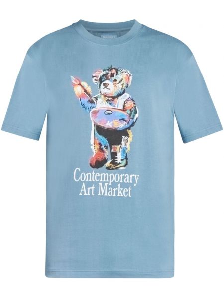 Raštuotas medvilninis marškinėliai Market mėlyna