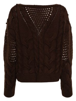 Sweter z cekinami wełniany Seventy brązowy