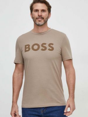 Koszulka bawełniana z nadrukiem Boss Orange brązowa
