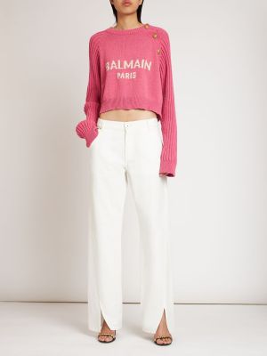 Bavlněný pulovr Balmain růžový