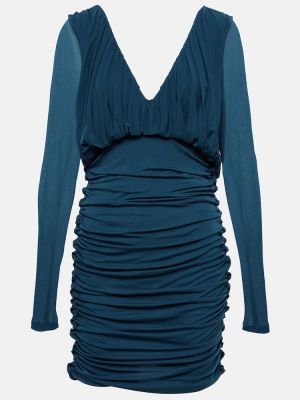 Drapiruotas džersis suknele Saint Laurent mėlyna