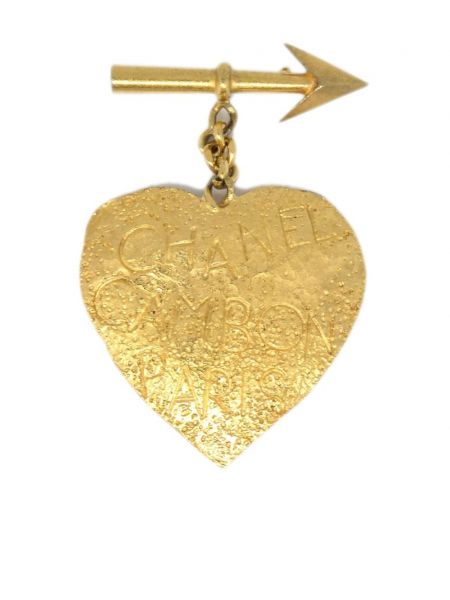 Brošňa s mašľou so srdiečkami Chanel Pre-owned zlatá