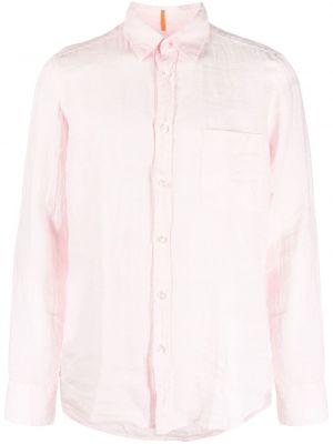 Пухена ленена риза с копчета Boss розово
